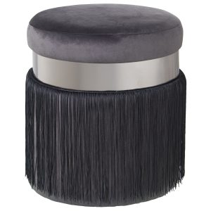 Puf terciopelo gris con flecos