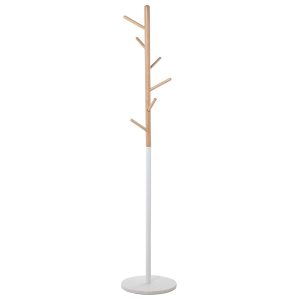Perchero pie madera metal base marmol