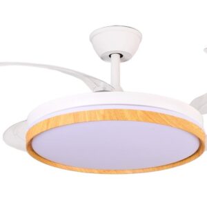 Ventilador Techo Siroco Blanco Madera Aspas Retráctil 106x36-53cm