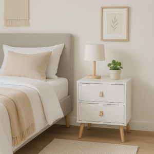 Mesita Anzio 2 Cajones Blanca 40x50x30