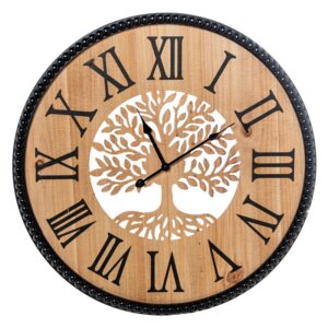 Reloj Pared Madera Árbol de la Vida Natural Negro 60x4,5