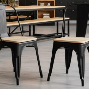Silla Comedor Tolix Negro Asiento Roble Nordish
