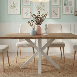 Mesa Stacy Tapa Roble Aserrado Rectangular Blanco 140x75x80